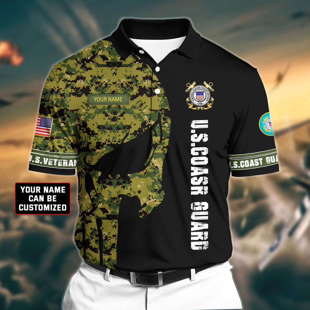 BJ Premium Veteran U.S Coast Guard 3D Polo All Over Printed