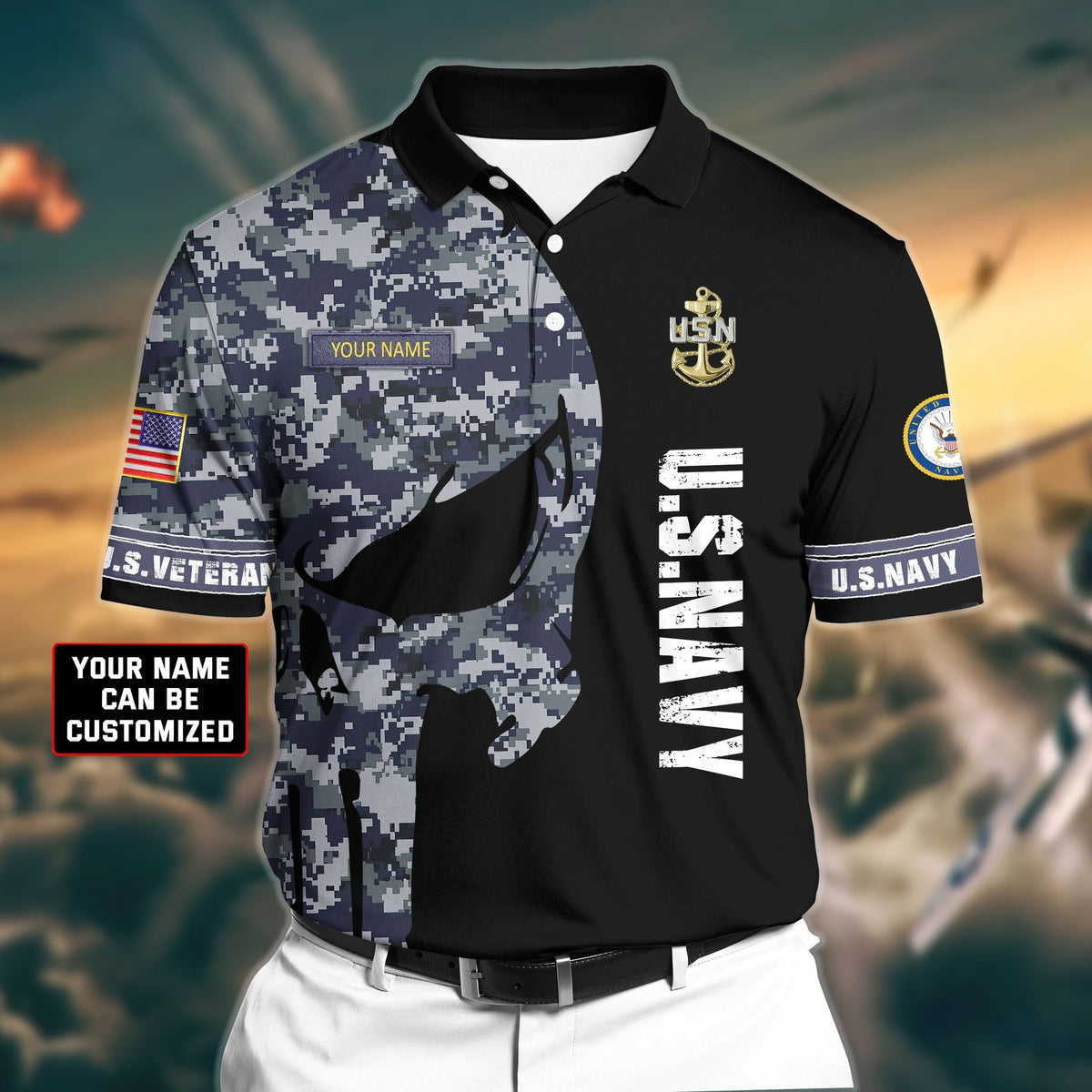 BJ Premium Veteran U.S Navy 2 3D Polo All Over Printed
