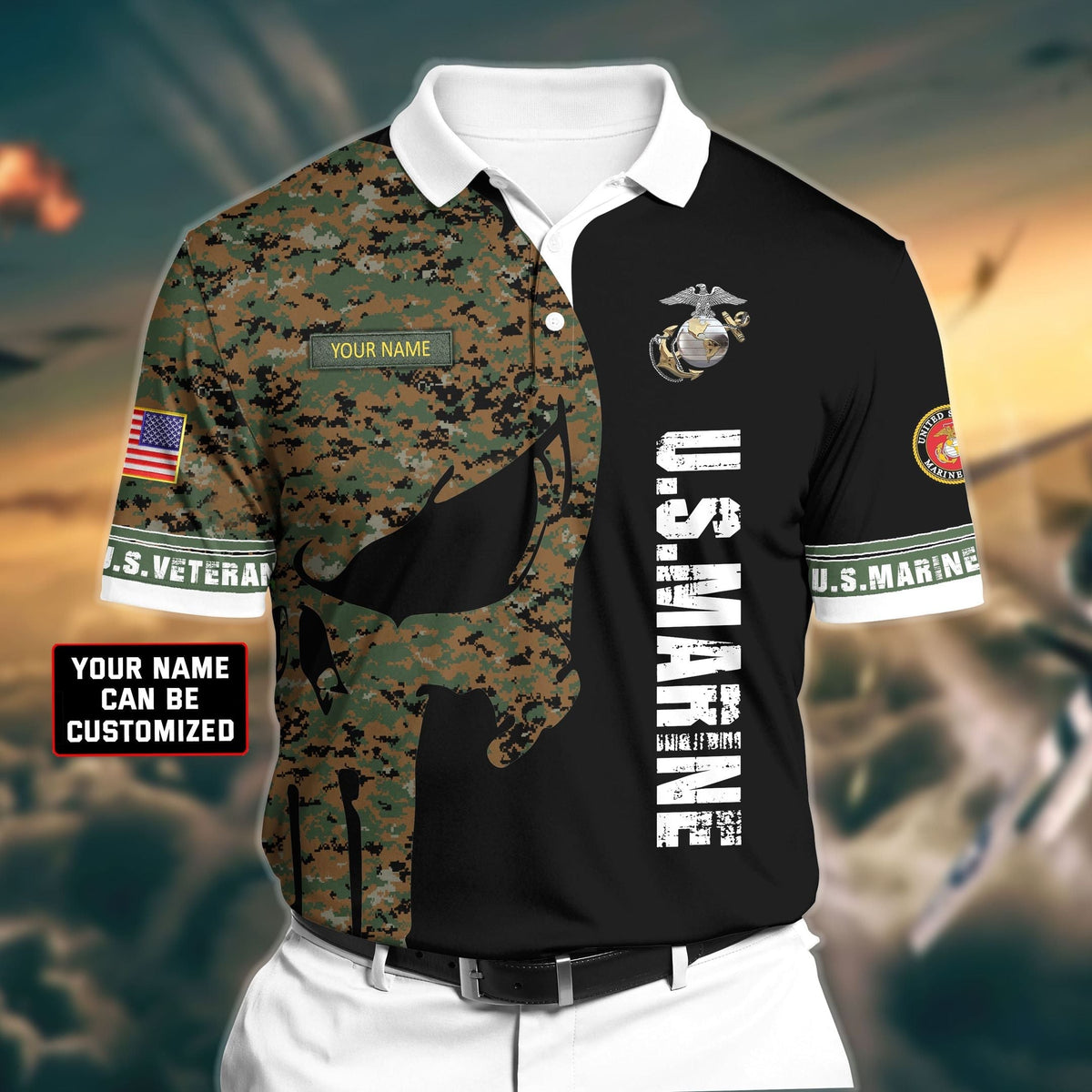 BJ Premium Veteran U.S Marine 3D Polo All Over Printed
