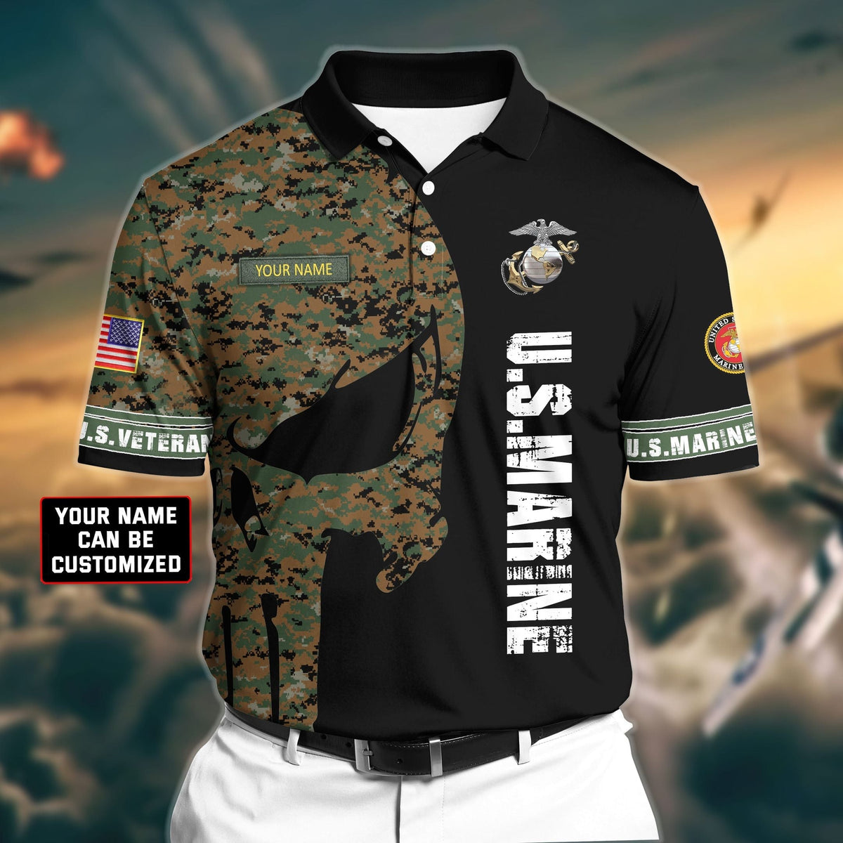 BJ Premium Veteran U.S Marine 3D Polo All Over Printed