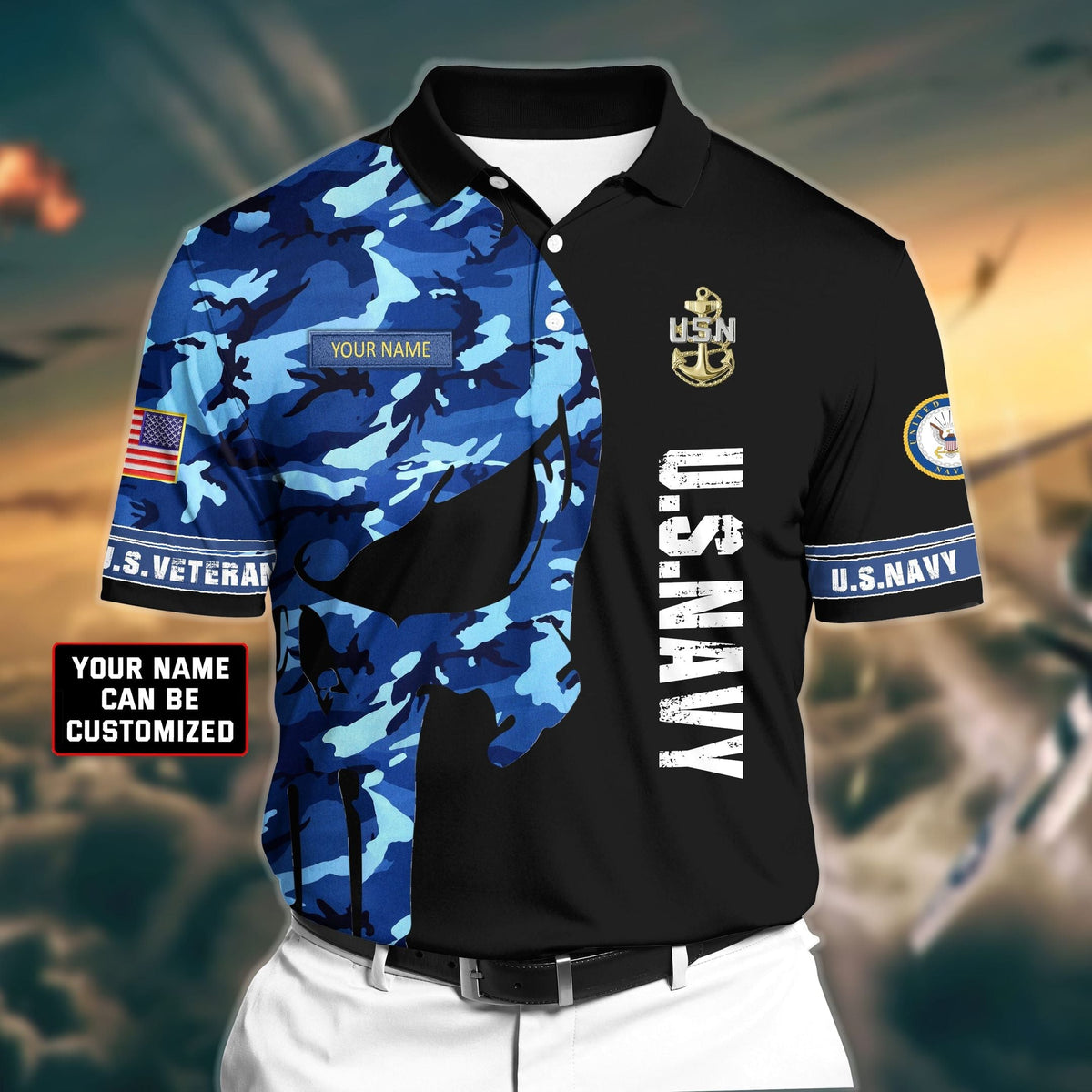 BJ Premium Veteran U.S Navy 3D Polo All Over Printed