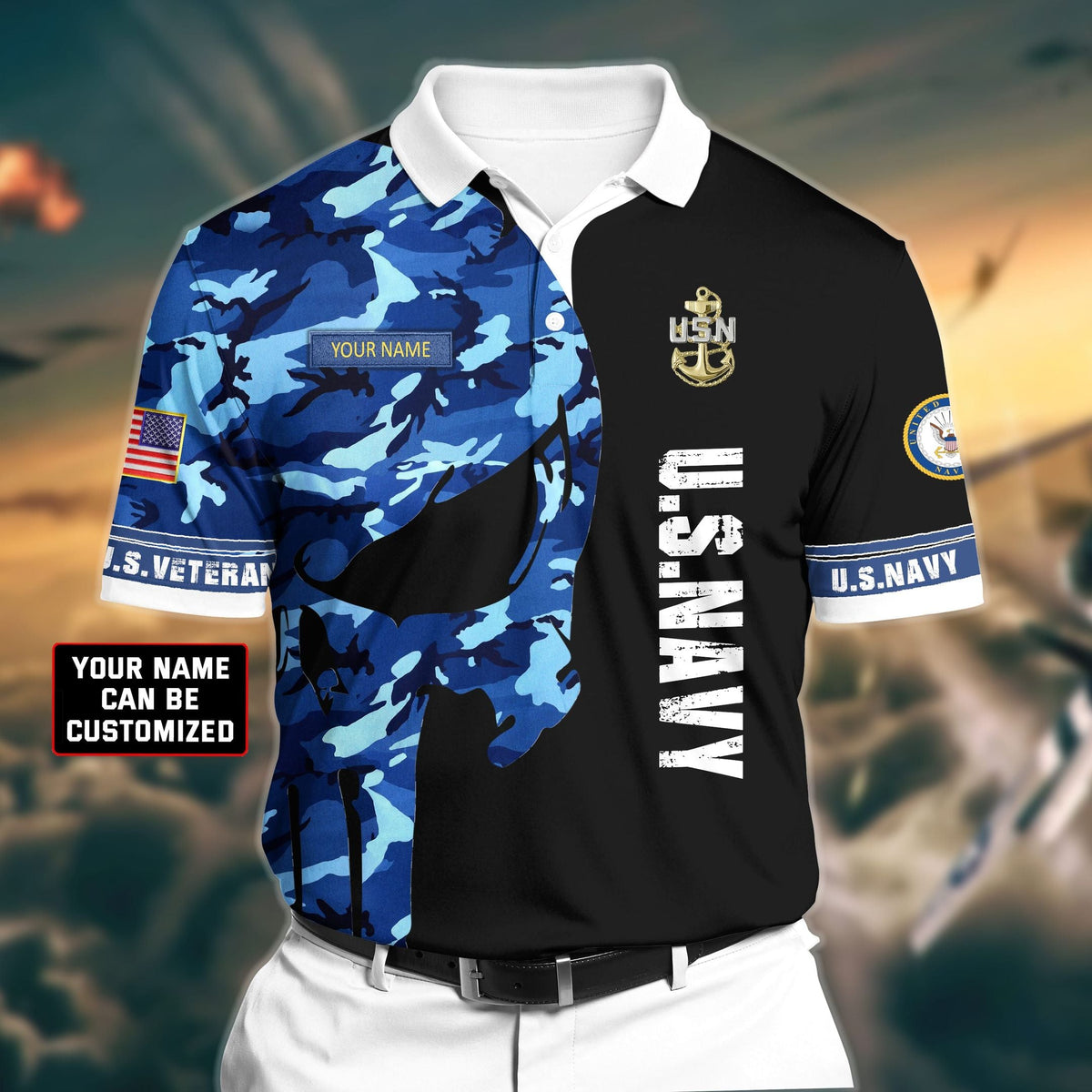 BJ Premium Veteran U.S Navy 3D Polo All Over Printed