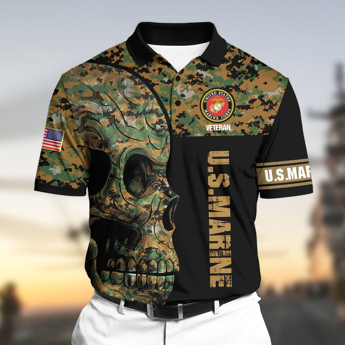 BJ Premium Unique U.S Marine Veteran 3D Polo All Over Printed