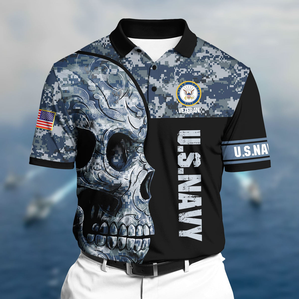 BJ Premium Unique U.S Navy Veteran 3D Polo All Over Printed