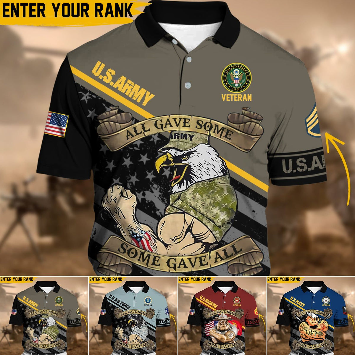 BJ Personalized Premium Multiple US Military Services Veteran Polo Shirt