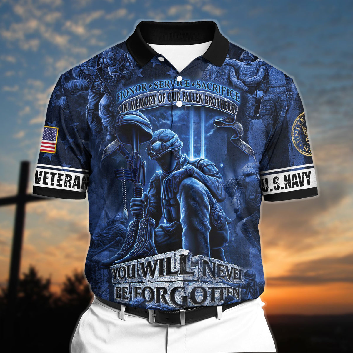 BJ Premium Veteran 3D Polo All Over Printed