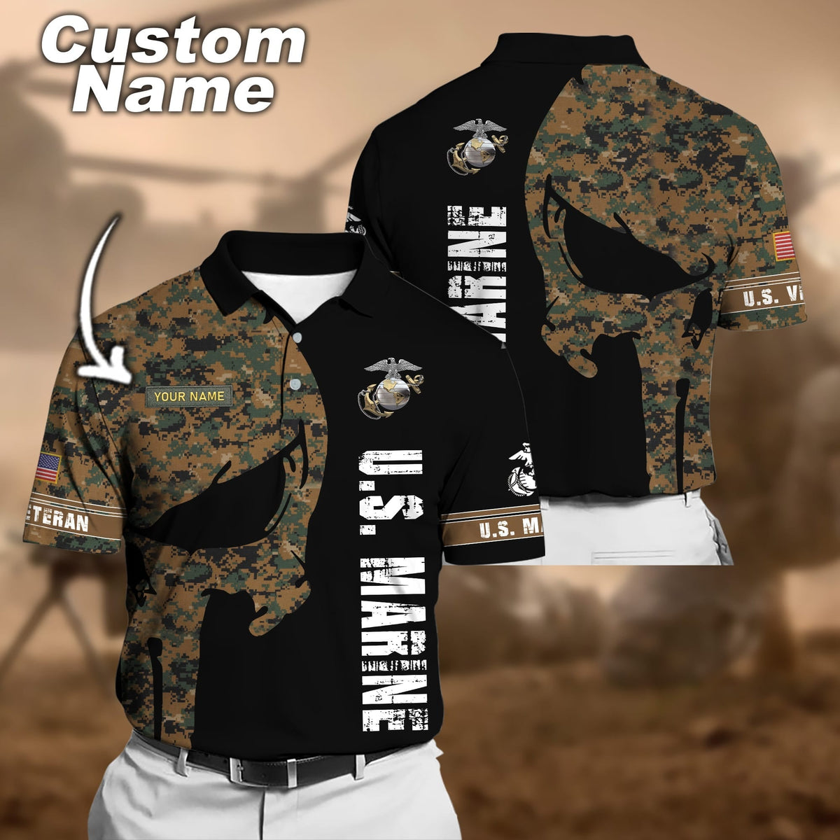 BJ Premium Multiple US Military Services Veteran Personalize Polo Shirt