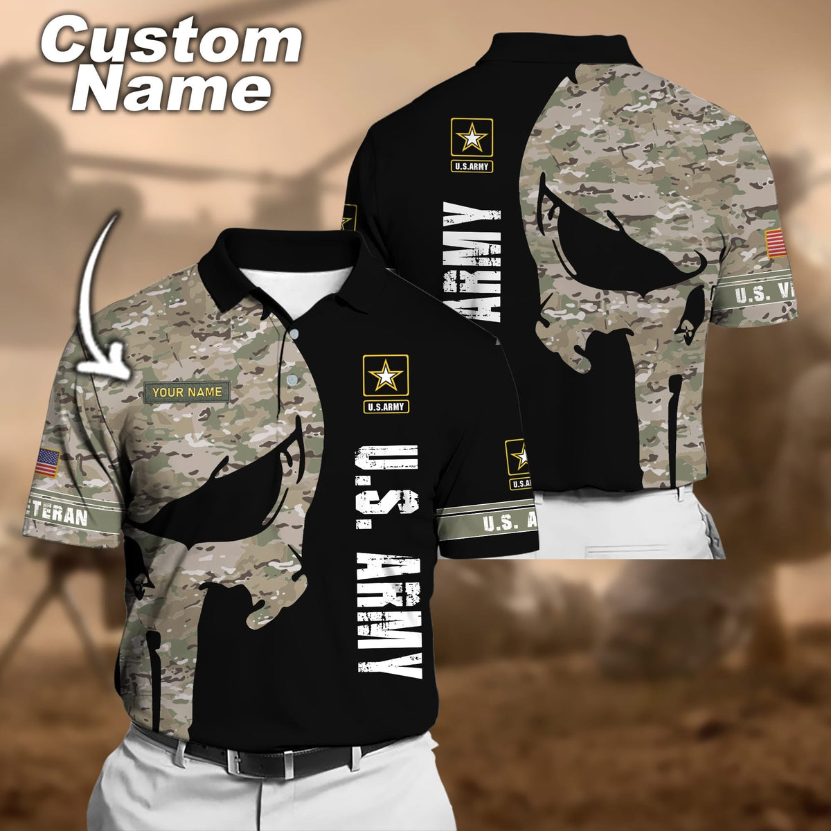 BJ Premium Multiple US Military Services Veteran Personalize Polo Shirt