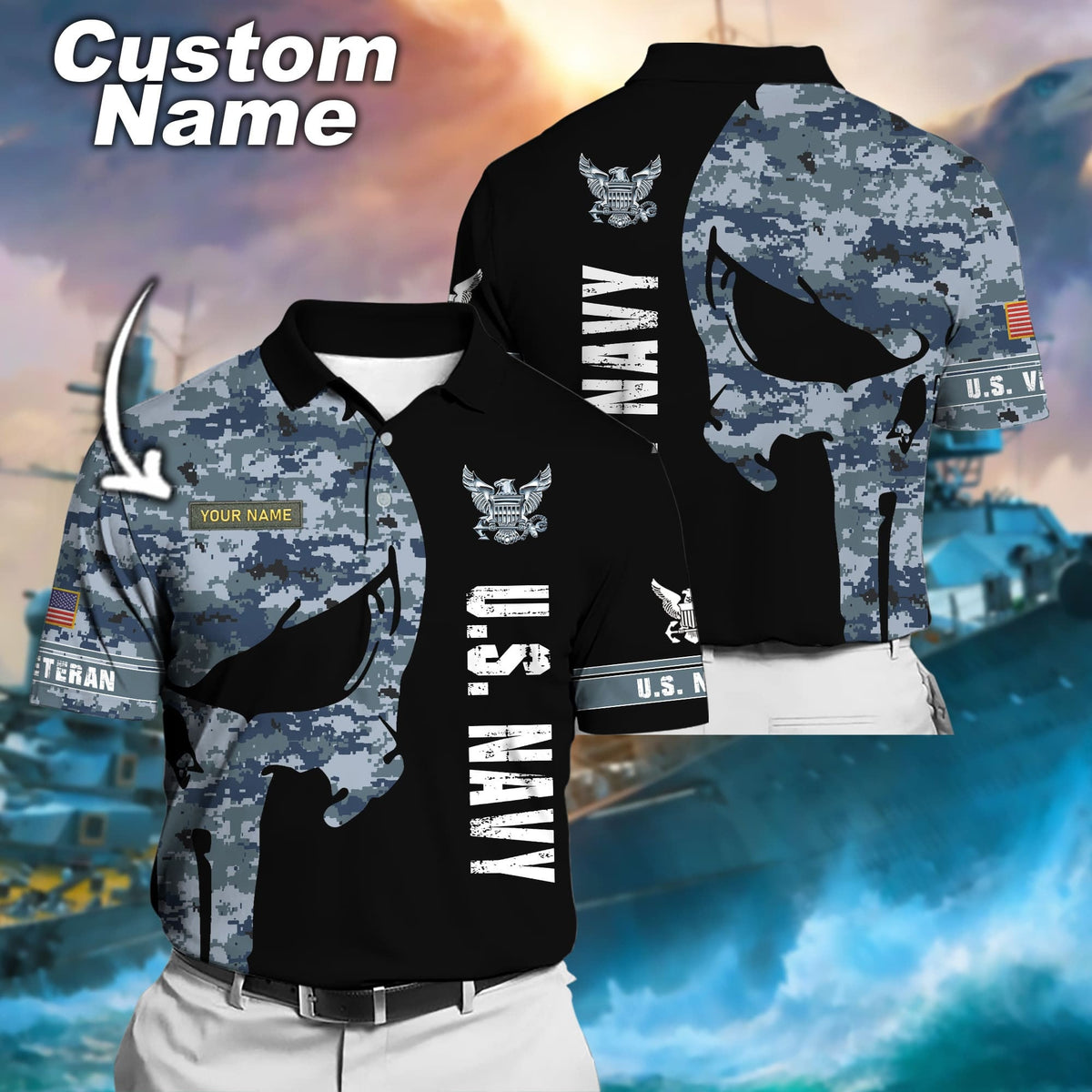 BJ Premium Multiple US Military Services Veteran Personalize Polo Shirt