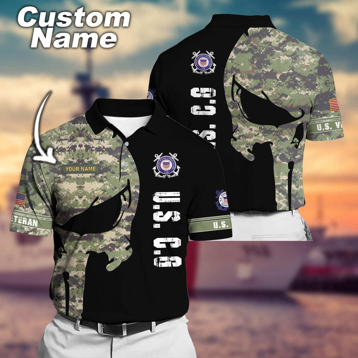BJ Premium Multiple US Military Services Veteran Personalize Polo Shirt