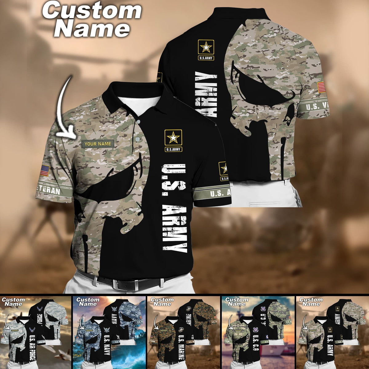 BJ Premium Multiple US Military Services Veteran Personalize Polo Shirt