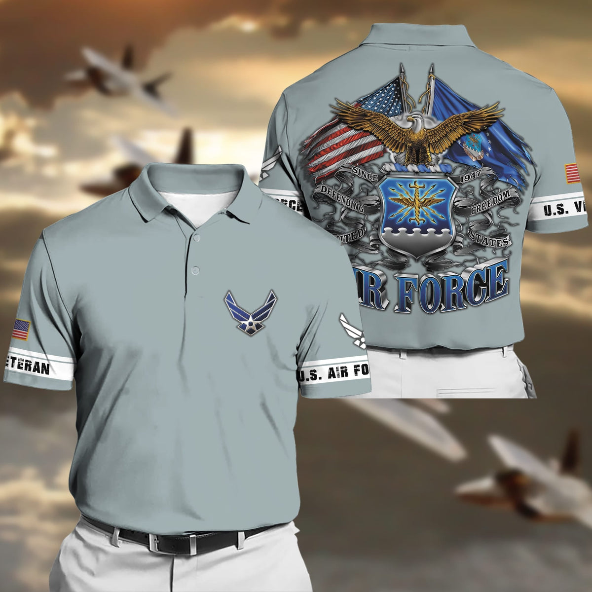 BJ Premium Multiple US Military Services Veteran Polo Shirt