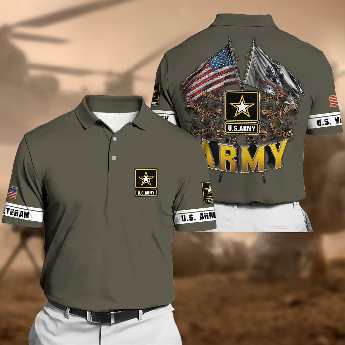 BJ Premium Multiple US Military Services Veteran Polo Shirt