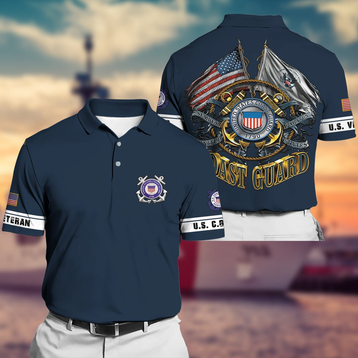 BJ Premium Multiple US Military Services Veteran Polo Shirt