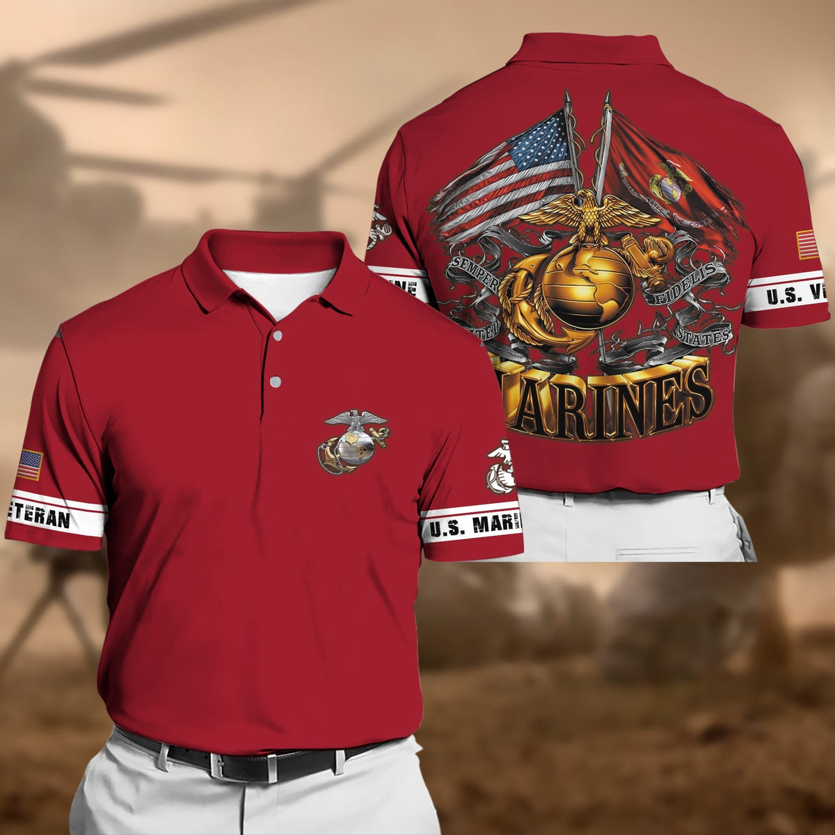 BJ Premium Multiple US Military Services Veteran Polo Shirt