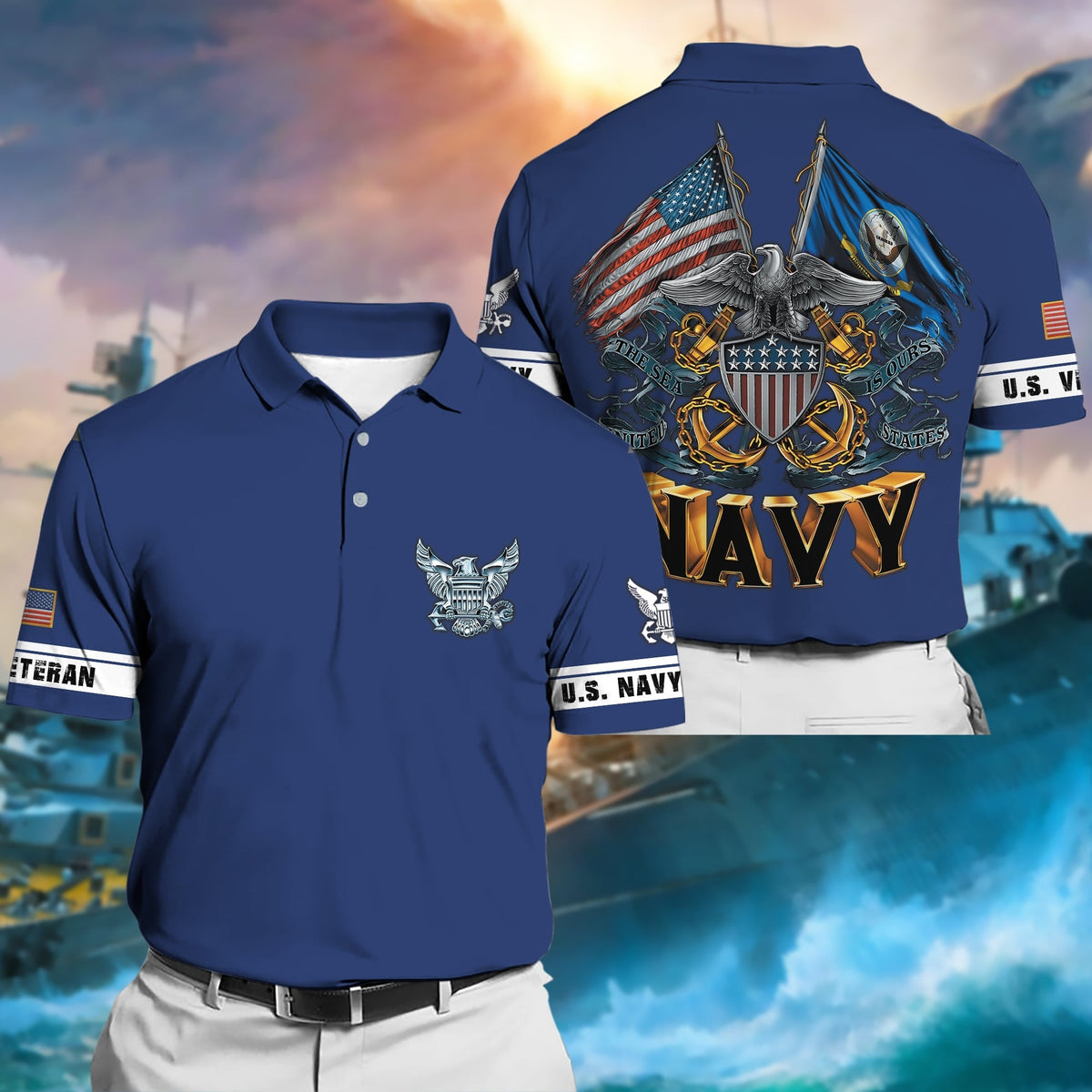 BJ Premium Multiple US Military Services Veteran Polo Shirt