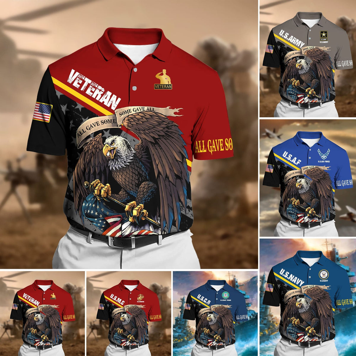 BJ Premium U.S Multiple Service Veteran Polo Shirt