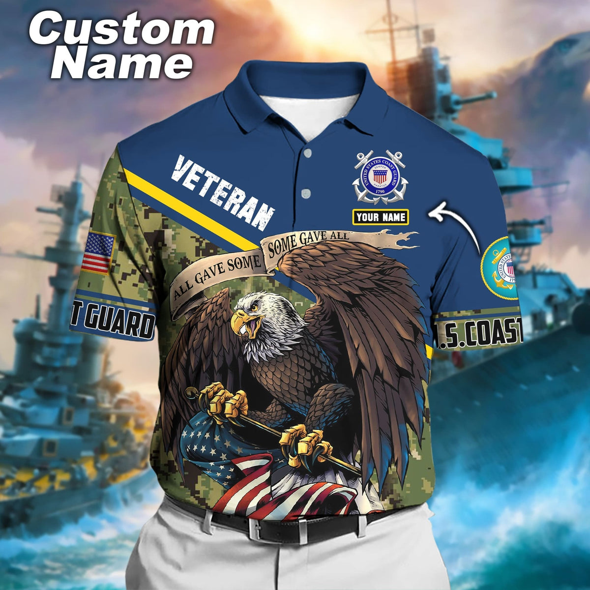 BJ Premium Personalised U.S Multiple Service Veteran Polo Shirt