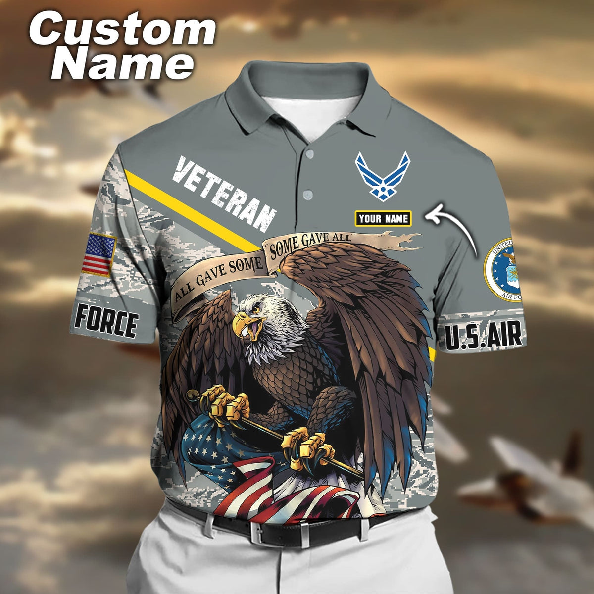 BJ Premium Personalised U.S Multiple Service Veteran Polo Shirt