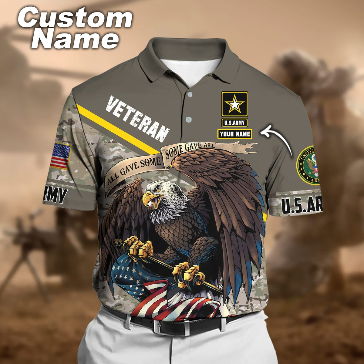 BJ Premium Personalised U.S Multiple Service Veteran Polo Shirt