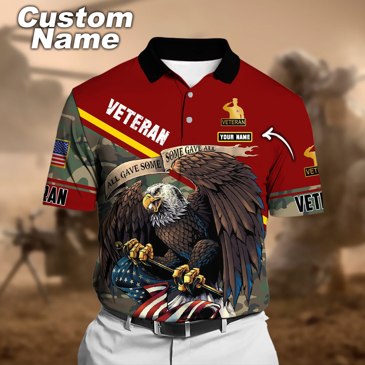 BJ Premium Personalised U.S Multiple Service Veteran Polo Shirt