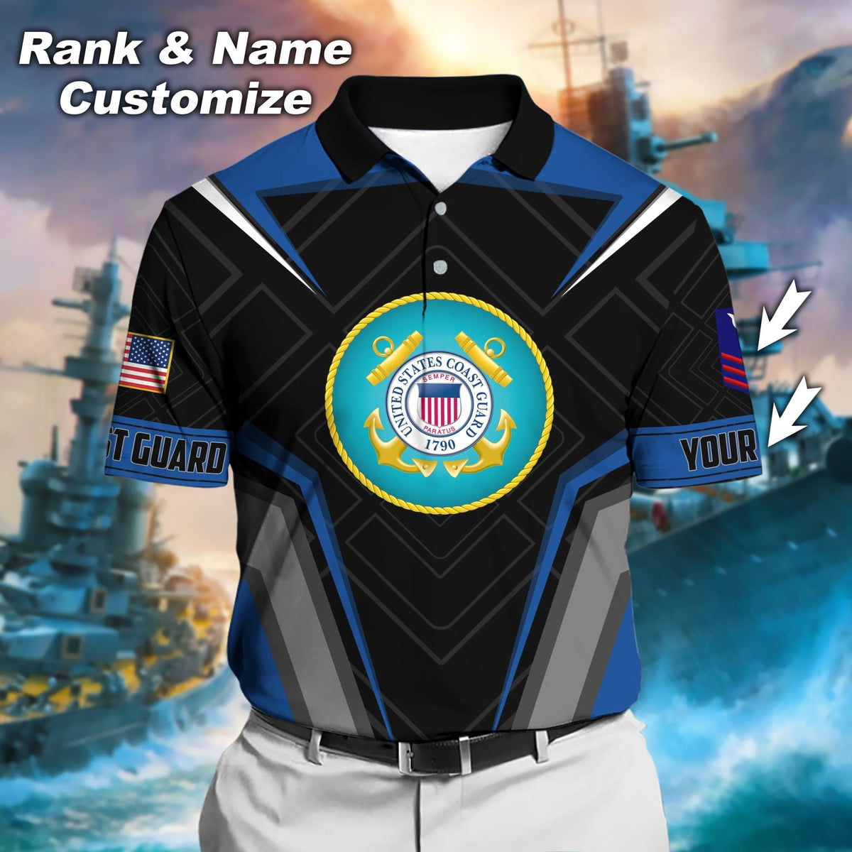 BJ Premium Personalised U.S Multiple Service Veteran Polo Shirt