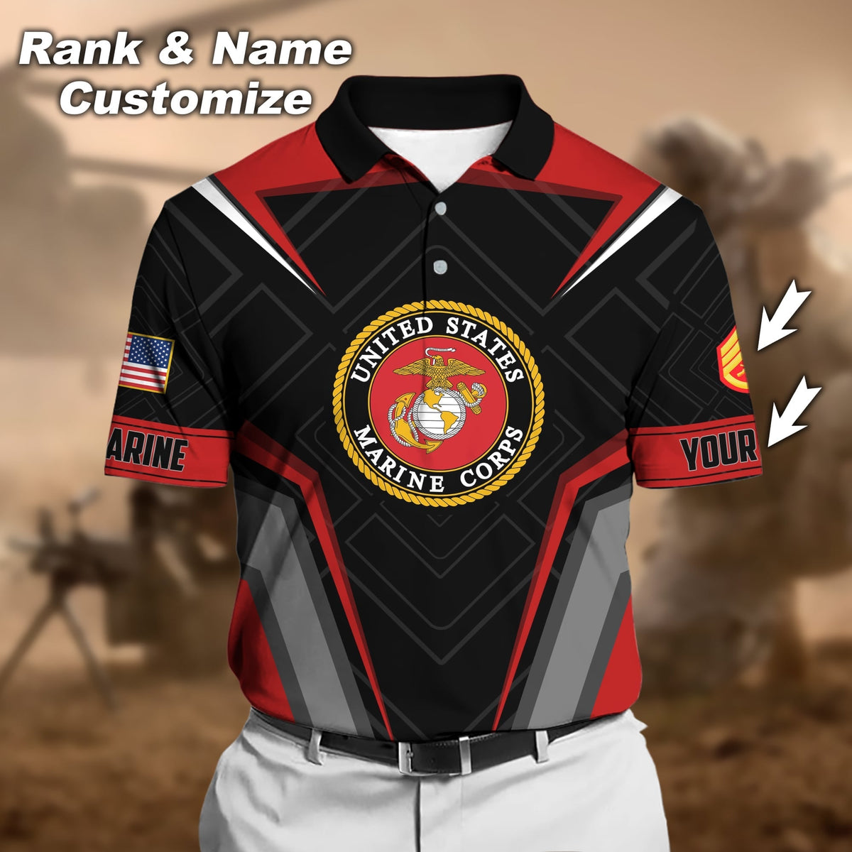 BJ Premium Personalised U.S Multiple Service Veteran Polo Shirt