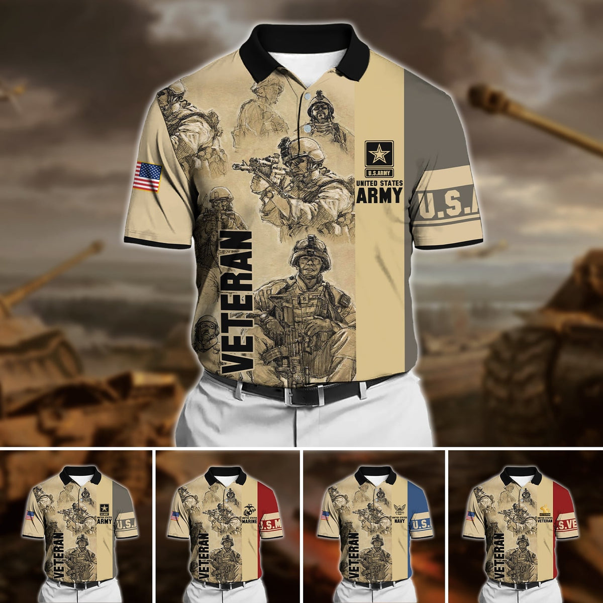 BJ Premium U.S Multiple Service Veteran Polo Shirt