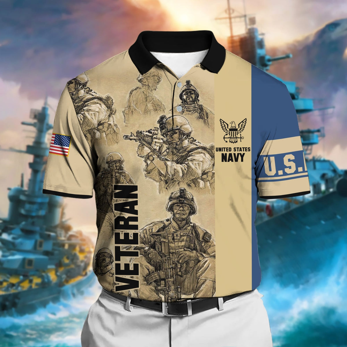 BJ Premium U.S Multiple Service Veteran Polo Shirt