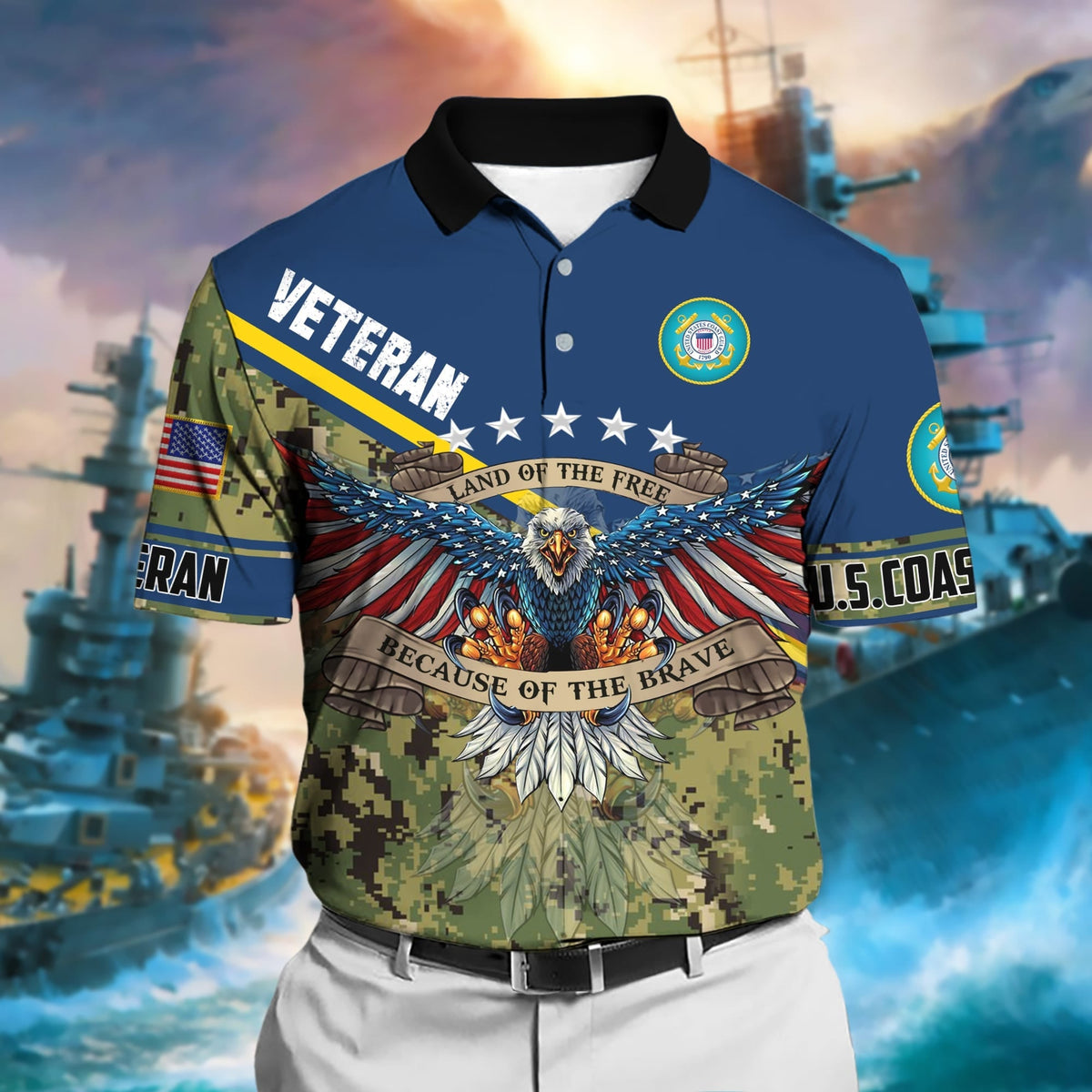 BJ Premium U.S Multiple Service Veteran Polo Shirt