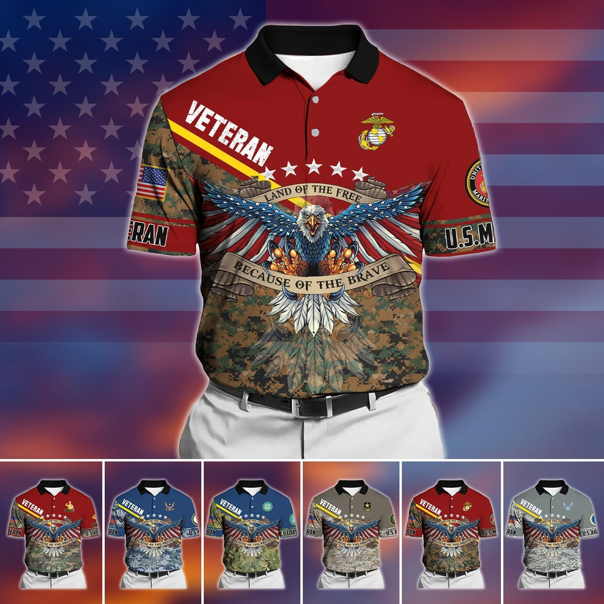 BJ Premium U.S Multiple Service Veteran Polo Shirt