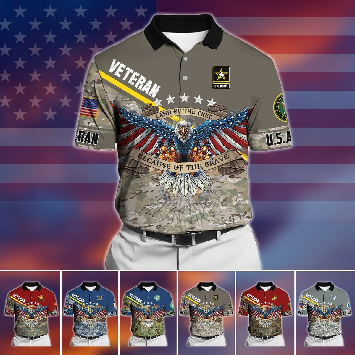 BJ Premium U.S Multiple Service Veteran Polo Shirt