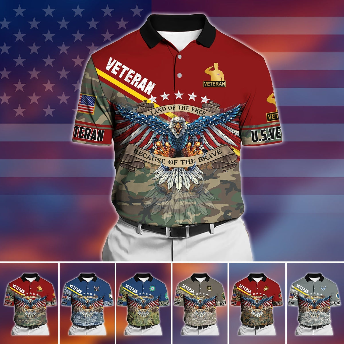 BJ Premium U.S Multiple Service Veteran Polo Shirt