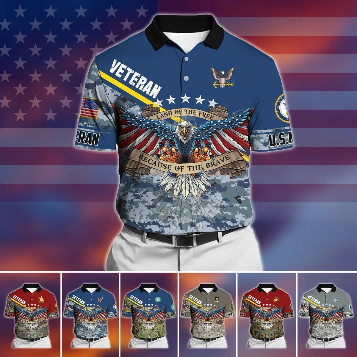 BJ Premium U.S Multiple Service Veteran Polo Shirt