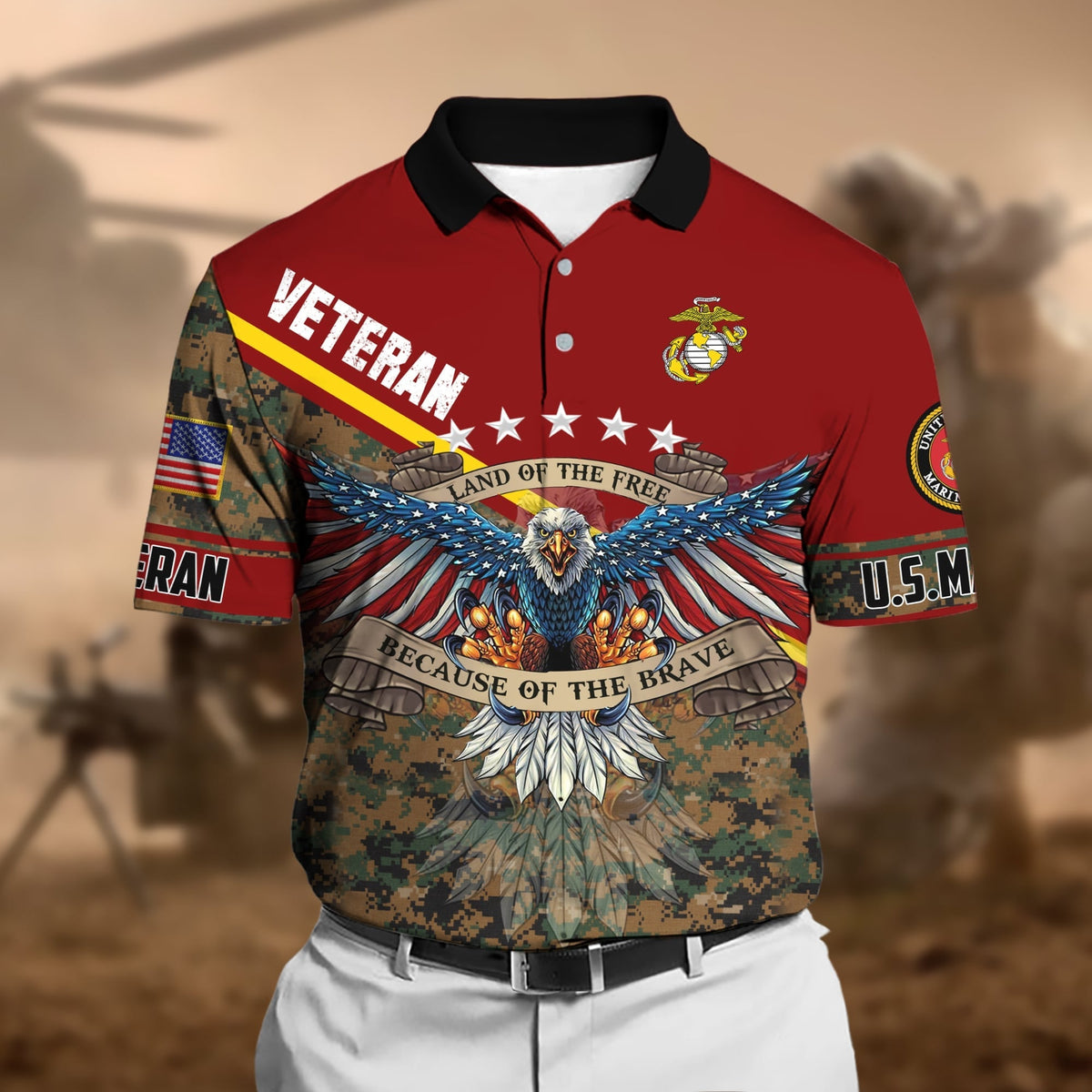 BJ Premium U.S Multiple Service Veteran Polo Shirt