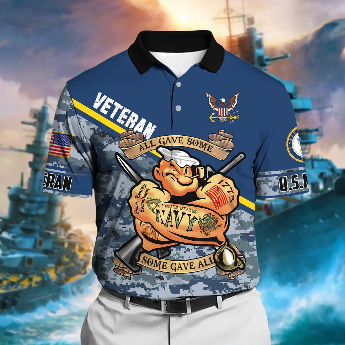 BJ Unique U.S Multiple Service Veteran Polo Shirt