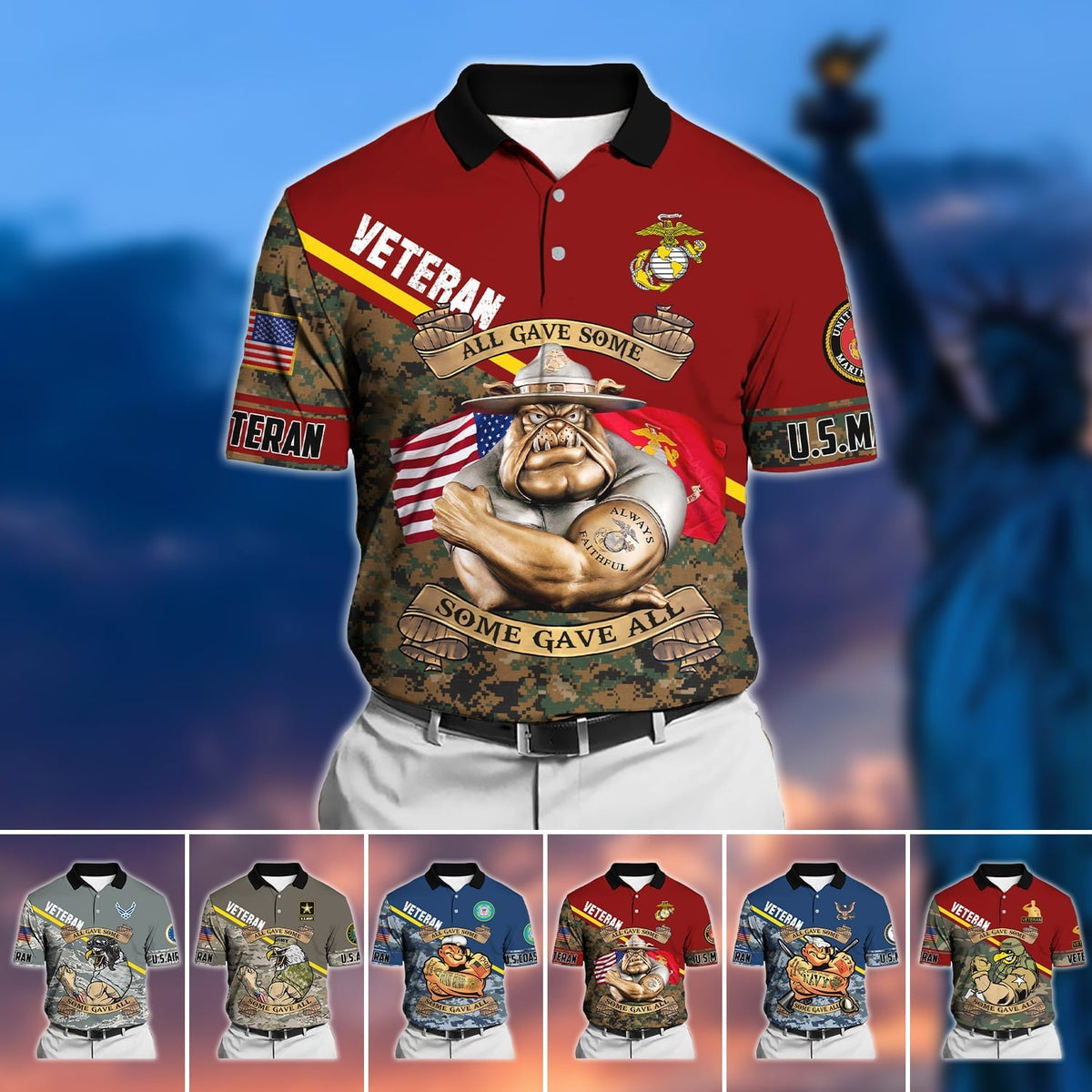 BJ Unique U.S Multiple Service Veteran Polo Shirt