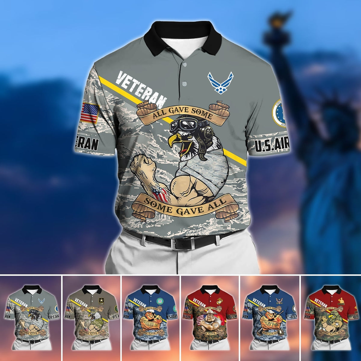 BJ Unique U.S Multiple Service Veteran Polo Shirt