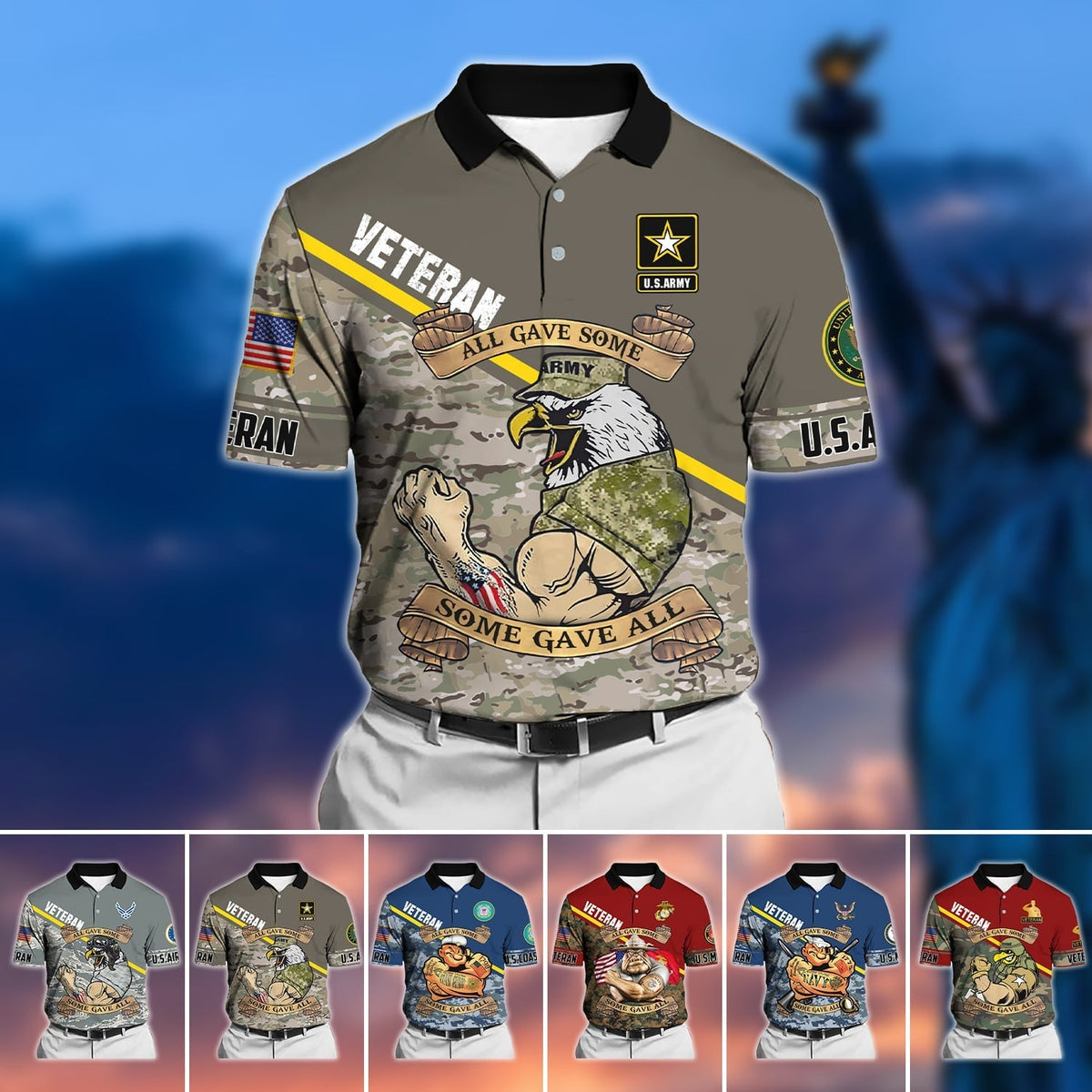 BJ Unique U.S Multiple Service Veteran Polo Shirt