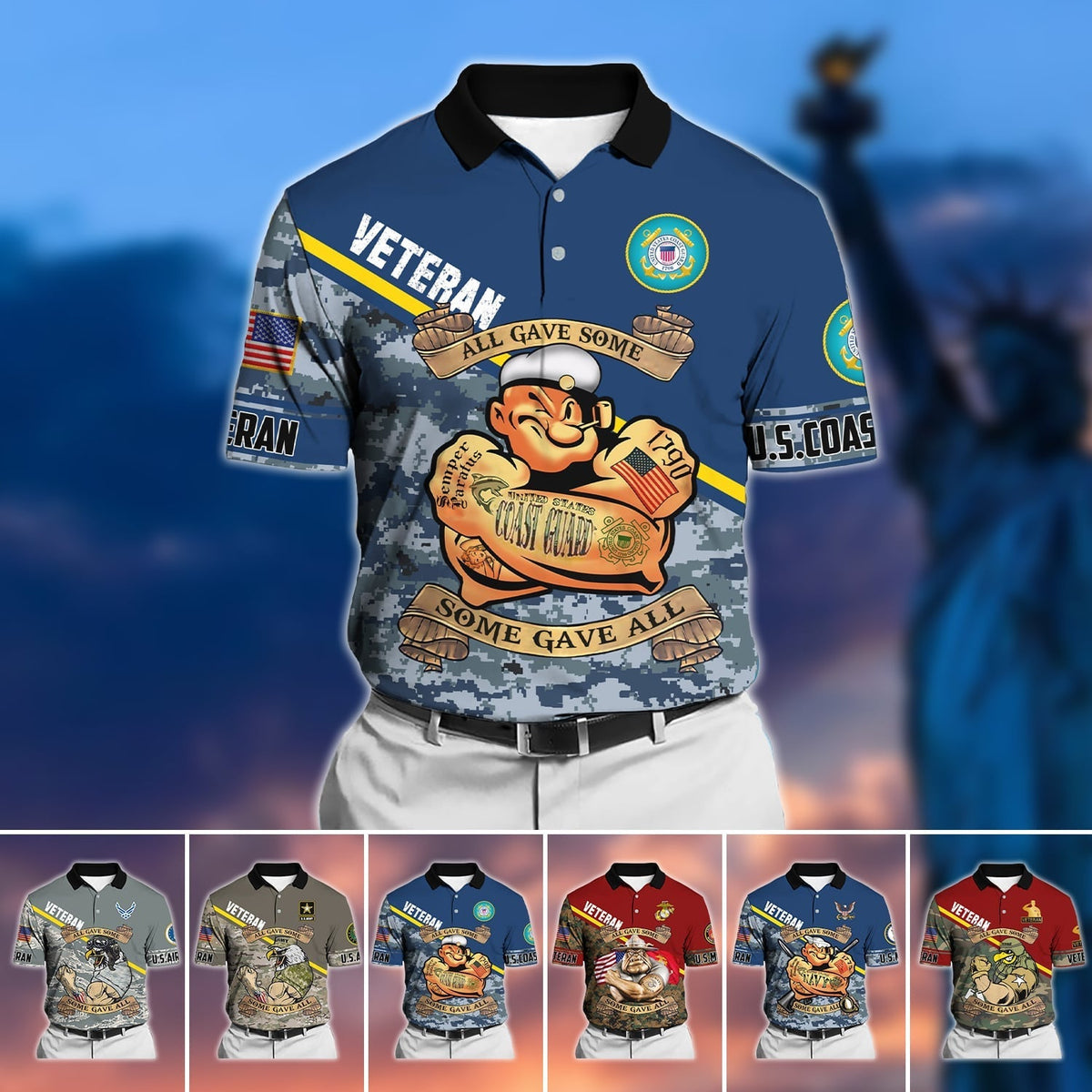 BJ Unique U.S Multiple Service Veteran Polo Shirt