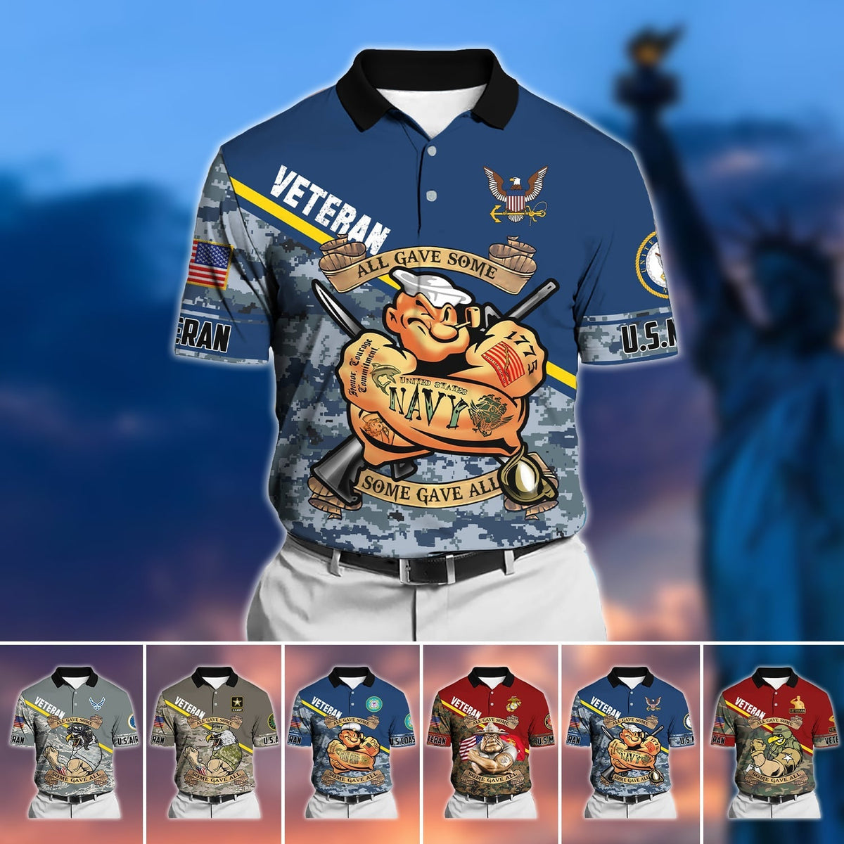 BJ Unique U.S Multiple Service Veteran Polo Shirt