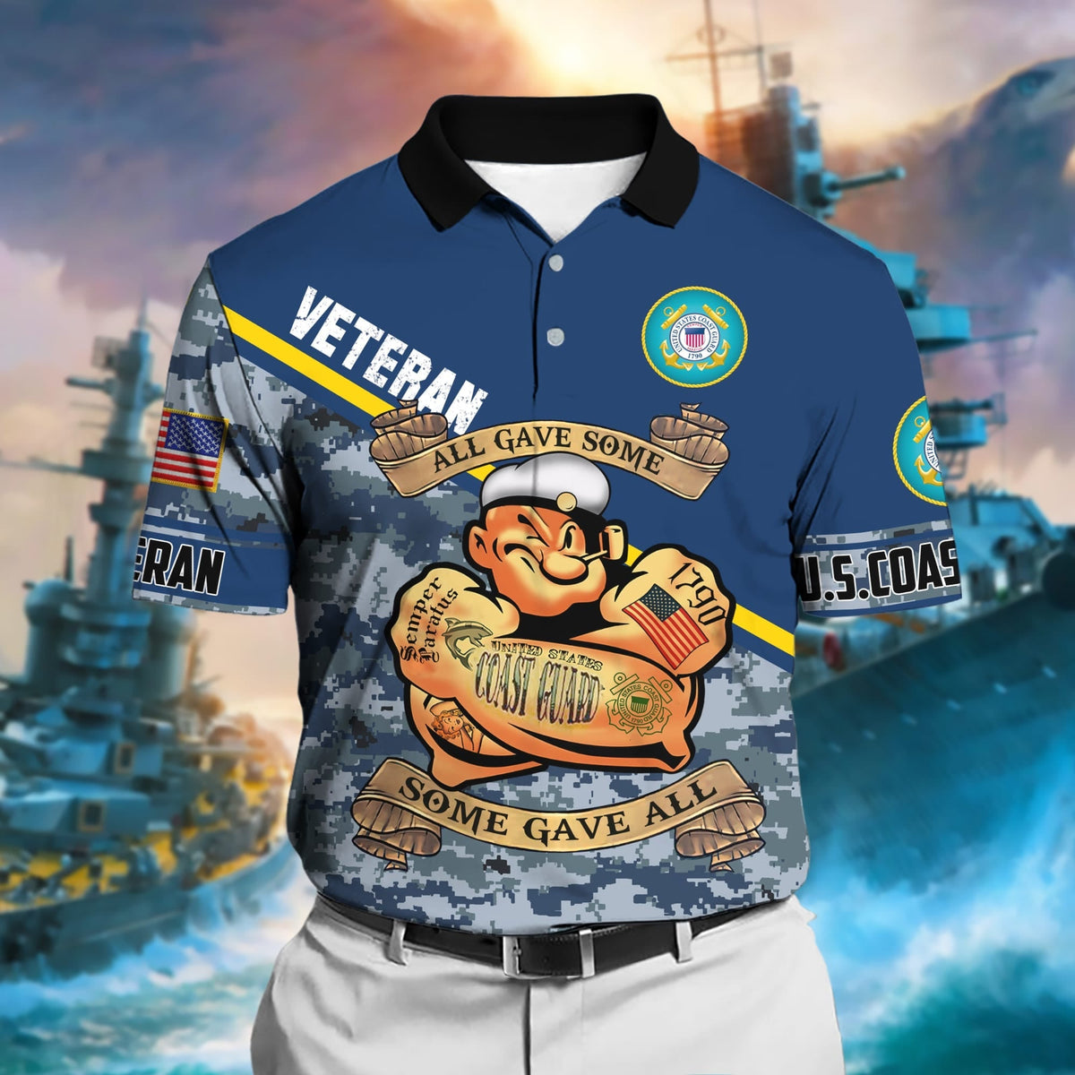 BJ Unique U.S Multiple Service Veteran Polo Shirt