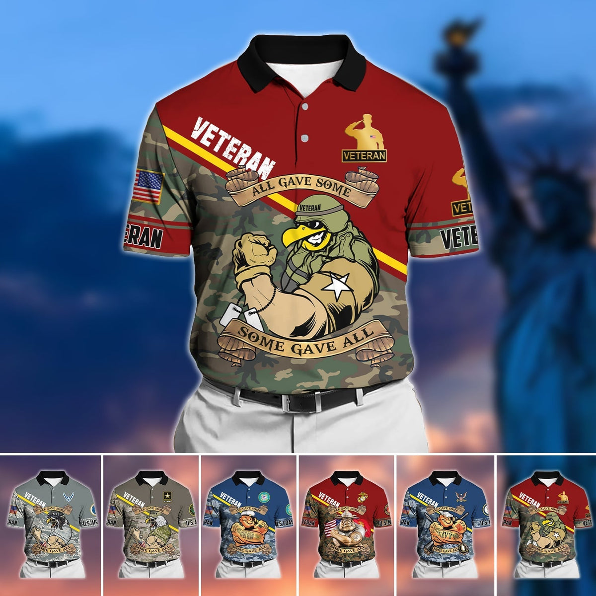 BJ Unique U.S Multiple Service Veteran Polo Shirt