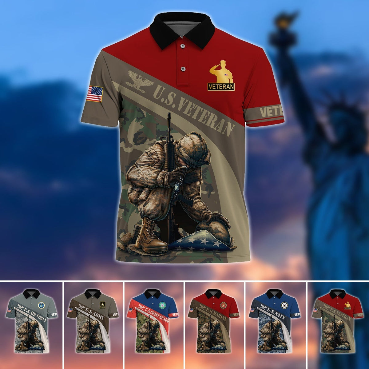 BJ Premium U.S Multiple Service Veteran Polo Shirt