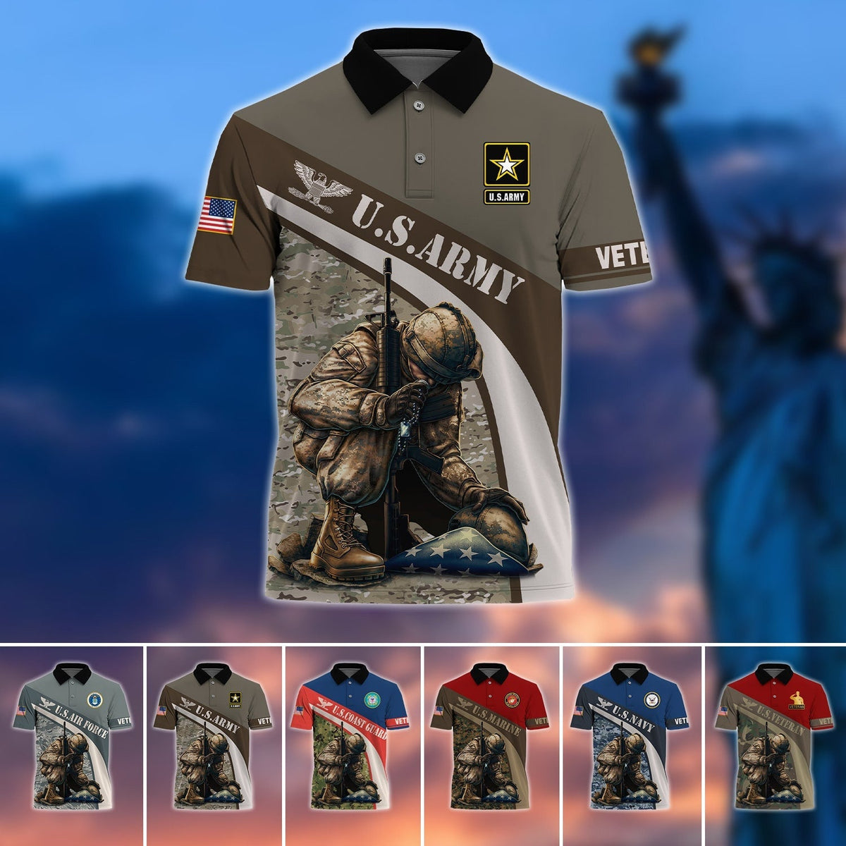 BJ Premium U.S Multiple Service Veteran Polo Shirt