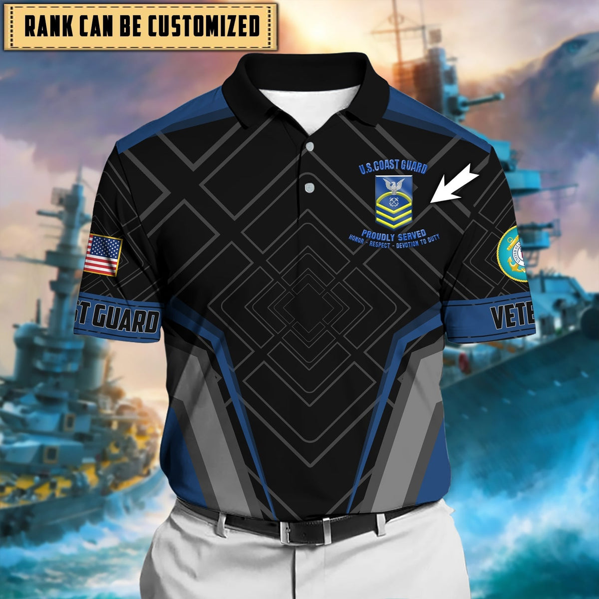 BJ Premium Personalised U.S Multiple Service Veteran Polo Shirt