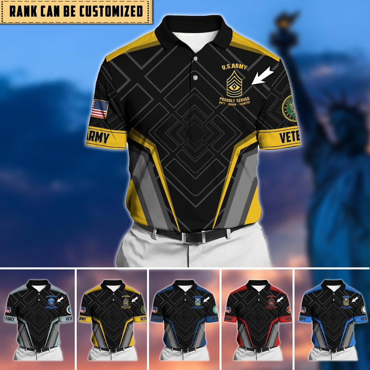 BJ Premium Personalised U.S Multiple Service Veteran Polo Shirt
