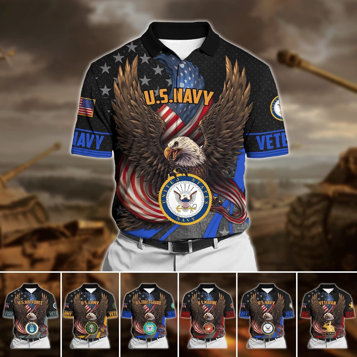 BJ Premium U.S Multiple Service Veteran Polo Shirt