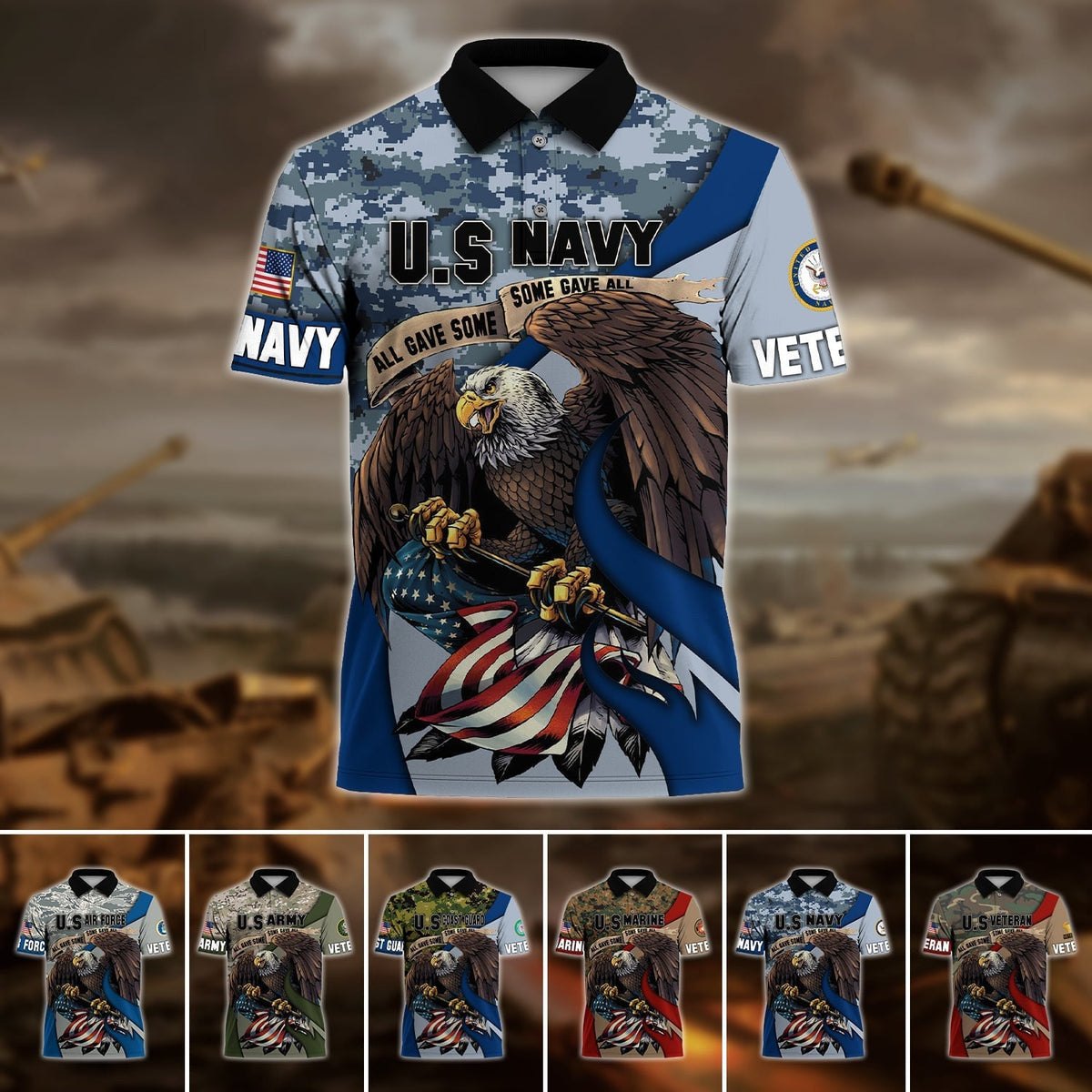BJ Premium U.S Multiple Service Veteran Polo Shirt
