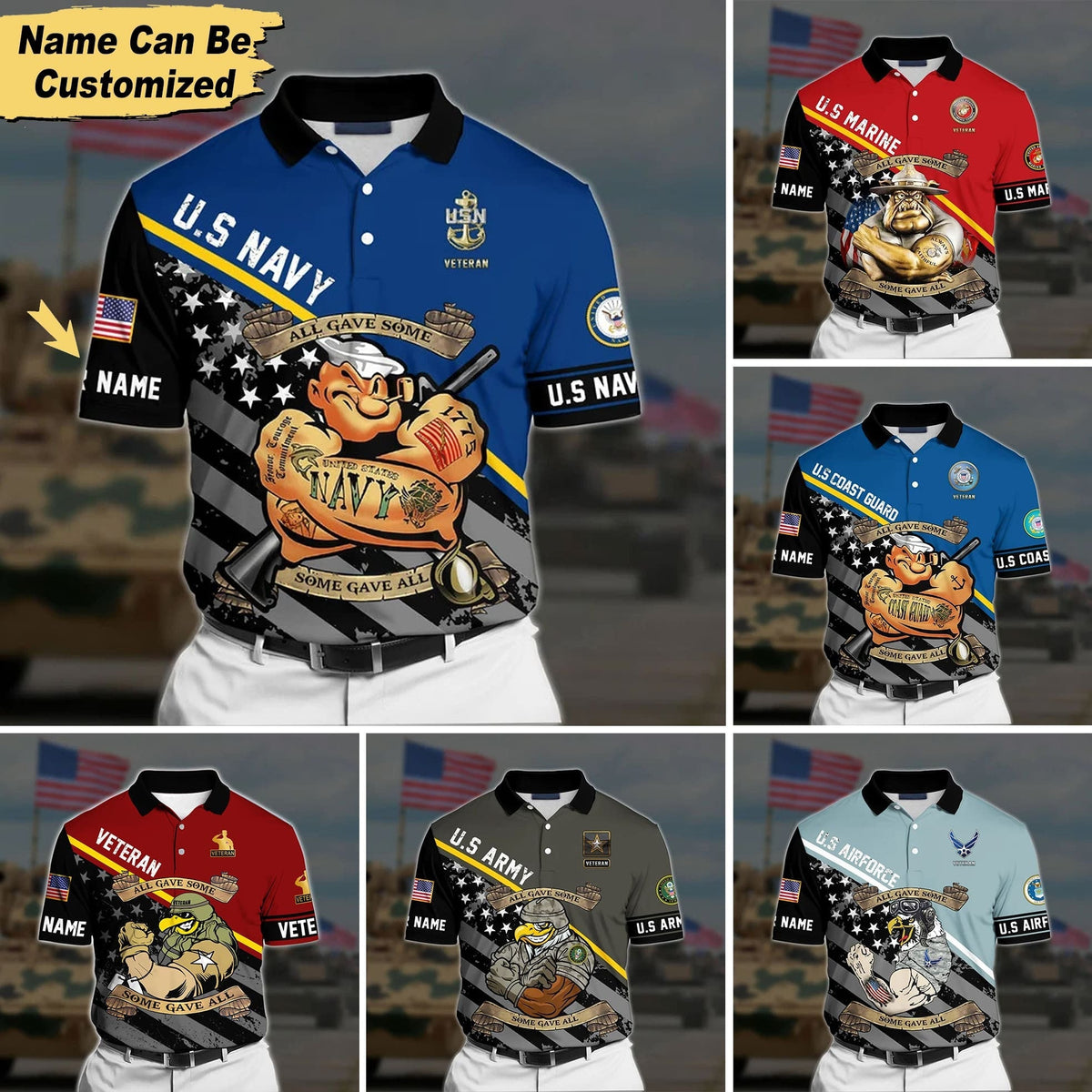 BJ Premium Personalised U.S Multiple Service Veteran Polo Shirt